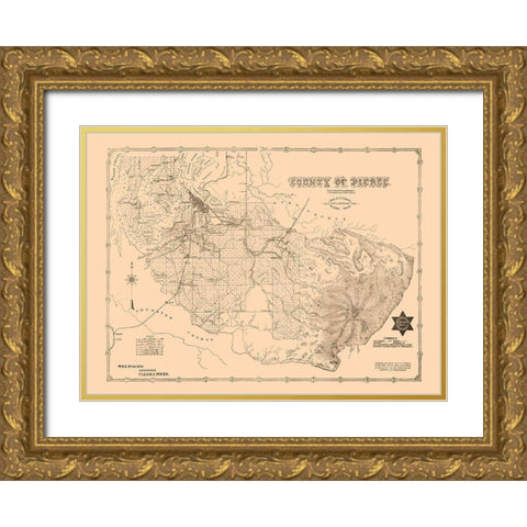 Pierce County Washington - Plummer 1890 Gold Ornate Wood Framed Art Print with Double Matting by Plummer