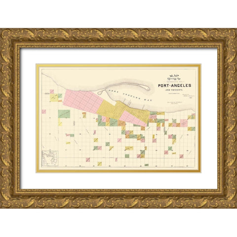 Port Angeles Washington - Ware 1891 Gold Ornate Wood Framed Art Print with Double Matting by Ware