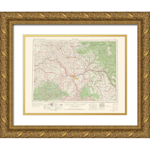 Pullman Washington Idaho Quad - USGS 1963 Gold Ornate Wood Framed Art Print with Double Matting by USGS