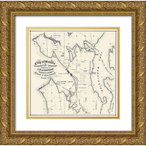 Seattle Washington Landowner - Mackintosh 1874 Gold Ornate Wood Framed Art Print with Double Matting by Mackintosh