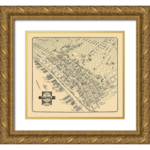 Business District Seattle Washington - Tulloch Gold Ornate Wood Framed Art Print with Double Matting by Tulloch