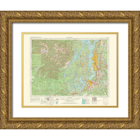 Seattle Washington Quad - USGS 1966 Gold Ornate Wood Framed Art Print with Double Matting by USGS