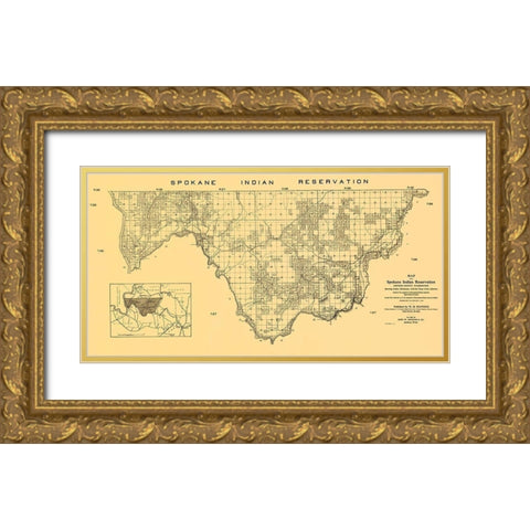 Spokane Indian Reservation - Manning 1910 Gold Ornate Wood Framed Art Print with Double Matting by Manning