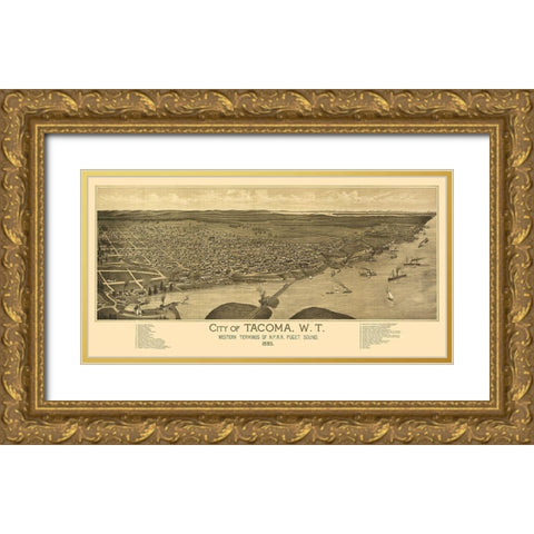 Tacoma Washington -1885 Gold Ornate Wood Framed Art Print with Double Matting by Unknown