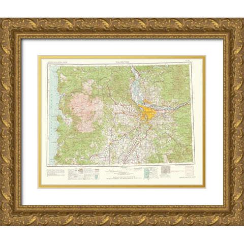 Vancouver Washington Oregon Quad - USGS 1964 Gold Ornate Wood Framed Art Print with Double Matting by USGS