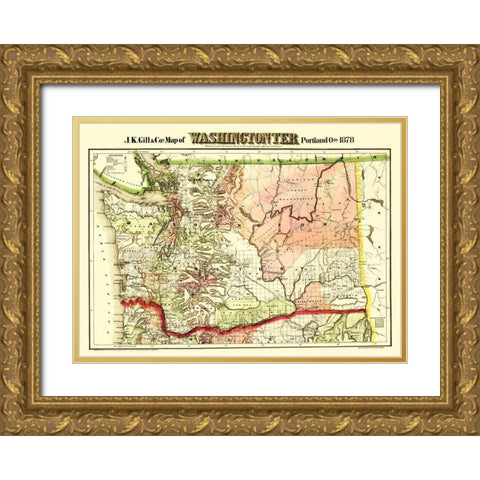 Washington Territory - Askevold 1878 Gold Ornate Wood Framed Art Print with Double Matting by Askevold