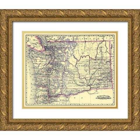 Washington Railroads and Townships - Grant 1887 Gold Ornate Wood Framed Art Print with Double Matting by Grant