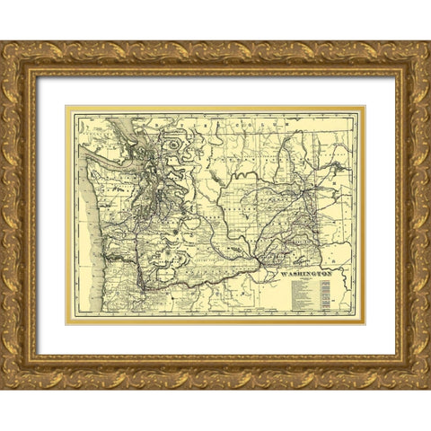 Washington Railroads - 1892 Gold Ornate Wood Framed Art Print with Double Matting by Unknown