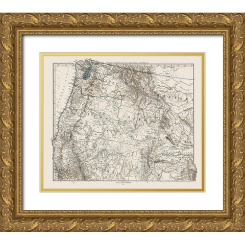 Northwest United States - Petermann 1872 Gold Ornate Wood Framed Art Print with Double Matting by Petermann