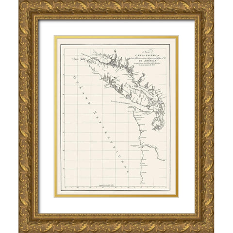Washington Coast, Vancouver Island - Beques 1791 Gold Ornate Wood Framed Art Print with Double Matting by Beques