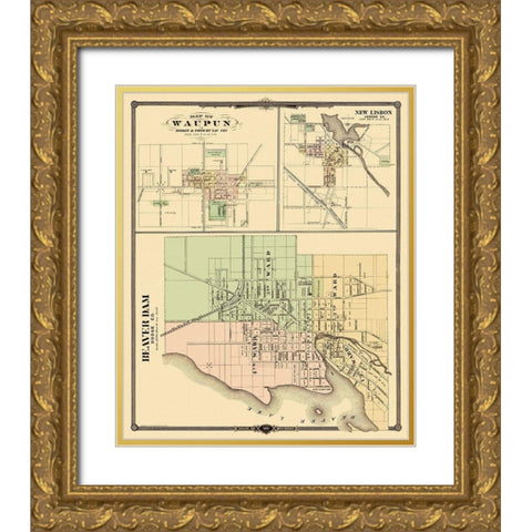 Beaver Dam, Waupun, New Lisbon Wisconsin Landowner Gold Ornate Wood Framed Art Print with Double Matting by Snyder