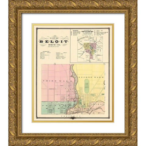 Beloit, Shullsburg Wisconsin Landowner Gold Ornate Wood Framed Art Print with Double Matting by Snyder