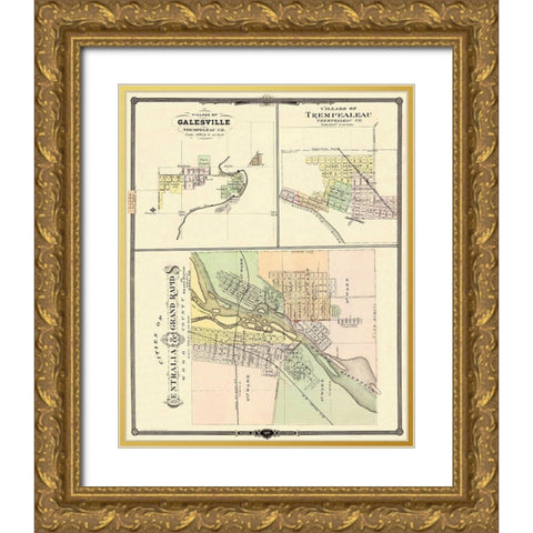 Centralia, Grand Rapids Wisconsin - Snyder 1878 Gold Ornate Wood Framed Art Print with Double Matting by Snyder