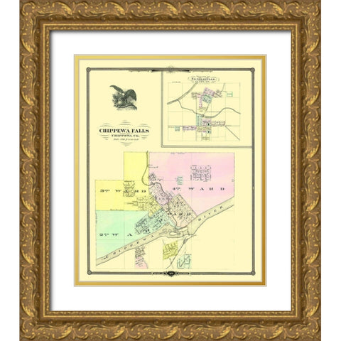 Chippewa Falls Wisconsin Landowner - Snyder 1878 Gold Ornate Wood Framed Art Print with Double Matting by Snyder