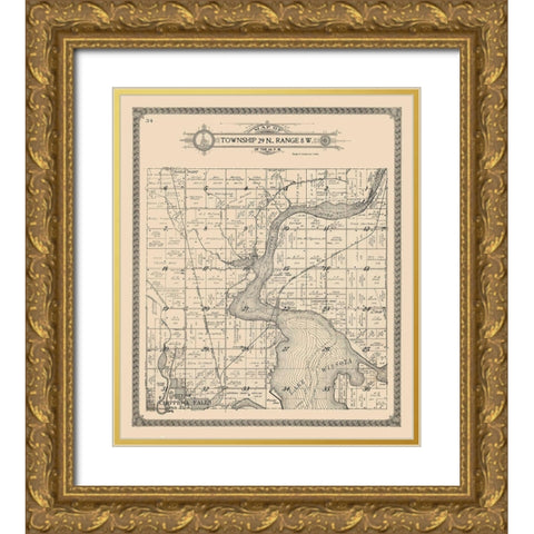 Chippewa Falls - Township 29 N., Range 8 W. Gold Ornate Wood Framed Art Print with Double Matting by Unknown