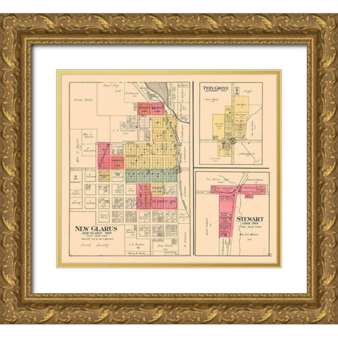New Glarus, Twin Grove, Stewart Wisconsin Gold Ornate Wood Framed Art Print with Double Matting by Ogle