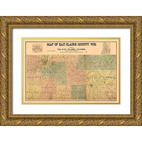 Eau Claire County Wisconsin - Hixon 1902 Gold Ornate Wood Framed Art Print with Double Matting by Hixon