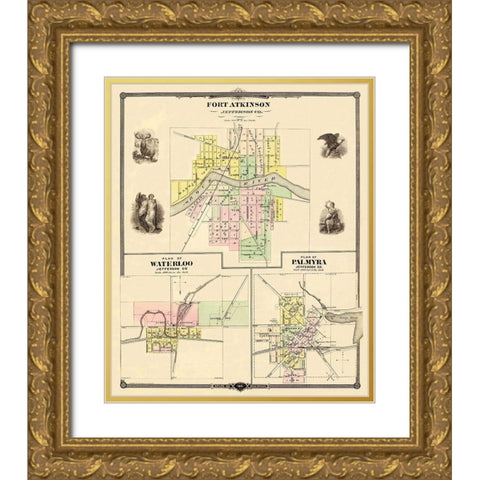 Fort Atkinson Wisconsin Landowner - Snyder 1878 Gold Ornate Wood Framed Art Print with Double Matting by Snyder
