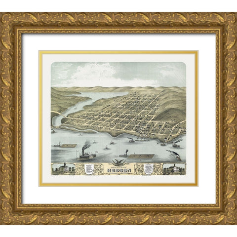 Hudson Wisconsin - Stoner 1870 Gold Ornate Wood Framed Art Print with Double Matting by Stoner