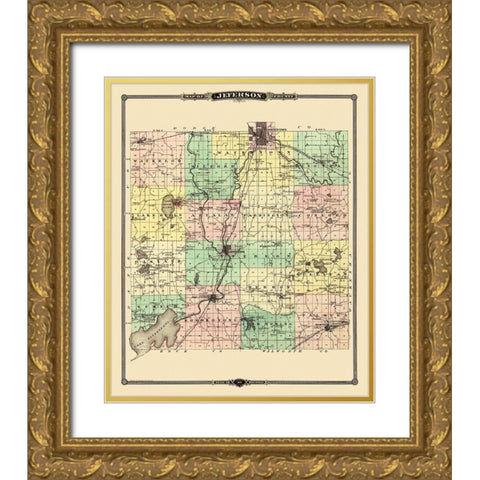 Jefferson Wisconsin Landowner - Snyder 1878 Gold Ornate Wood Framed Art Print with Double Matting by Snyder