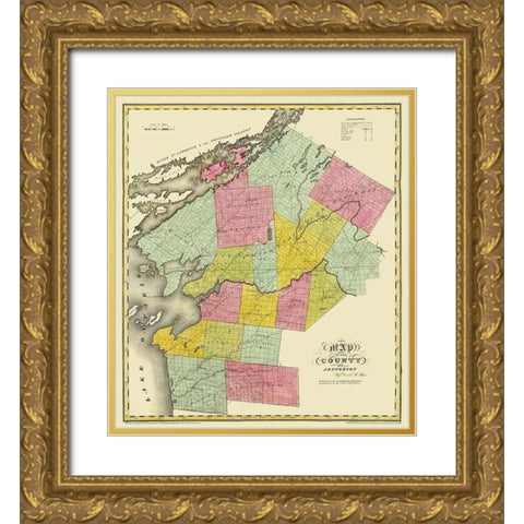 Jefferson New York Landowner - Burr 1829 Gold Ornate Wood Framed Art Print with Double Matting by Burr