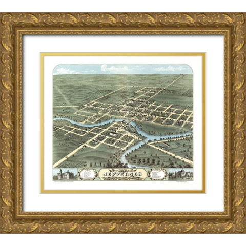 Jefferson Wisconsin - Ruger 1870 Gold Ornate Wood Framed Art Print with Double Matting by Ruger