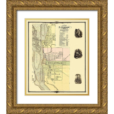 La Crosse Wisconsin - Snyder 1878 Gold Ornate Wood Framed Art Print with Double Matting by Snyder