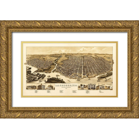 La Crosse Wisconsin - Wellge 1887 Gold Ornate Wood Framed Art Print with Double Matting by Wellge