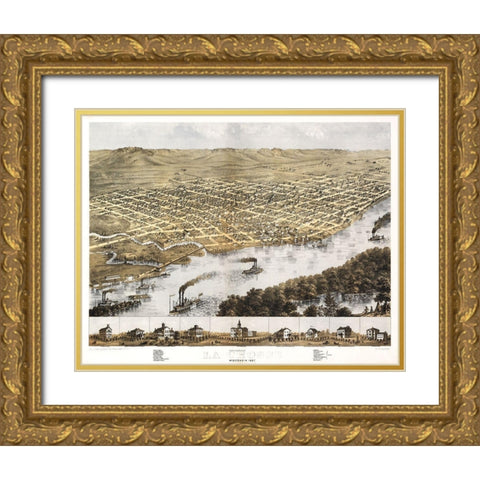 La Crosse Wisconsin - Ruger 1867 Gold Ornate Wood Framed Art Print with Double Matting by Ruger
