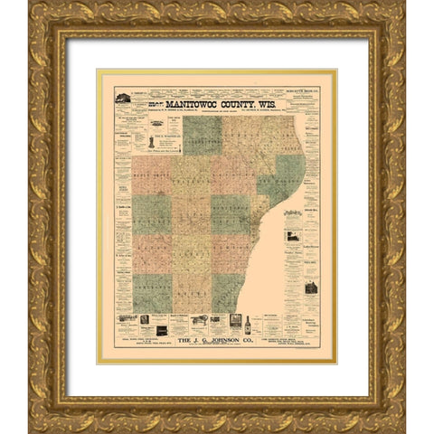 Manitowoc County Wisconsin - Hixon 1902 Gold Ornate Wood Framed Art Print with Double Matting by Hixon