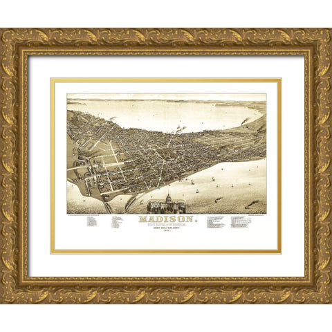 Madison Wisconsin - Norris 1885 Gold Ornate Wood Framed Art Print with Double Matting by Norris