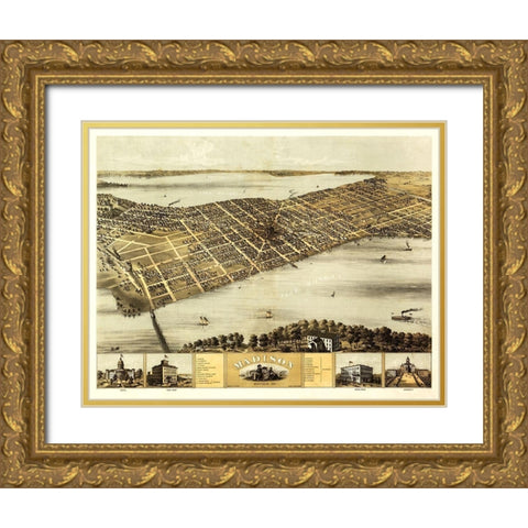 Madison Wisconsin - Norris 1867 Gold Ornate Wood Framed Art Print with Double Matting by Norris