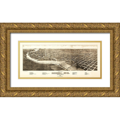 Merrill Wisconsin - Wellge 1883 Gold Ornate Wood Framed Art Print with Double Matting by Wellge