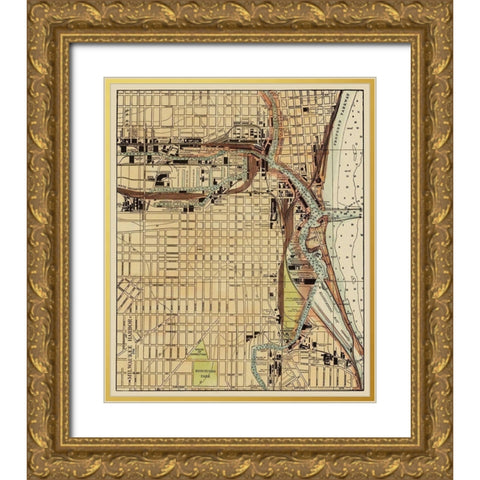 Milwaukee Harbor Wisconsin Landowner Gold Ornate Wood Framed Art Print with Double Matting by War Department