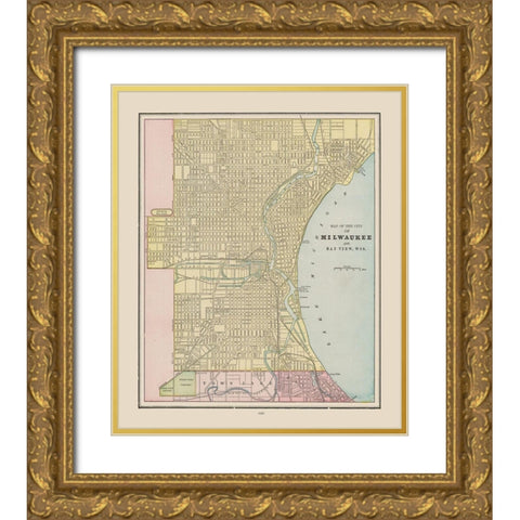 Milwaukee Wisconsin - Cram 1892 Gold Ornate Wood Framed Art Print with Double Matting by Cram