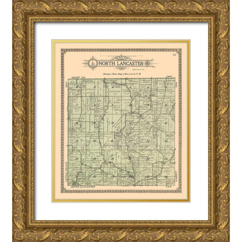 North Lancaster Wisconsin - Ogle 1918 Gold Ornate Wood Framed Art Print with Double Matting by Ogle