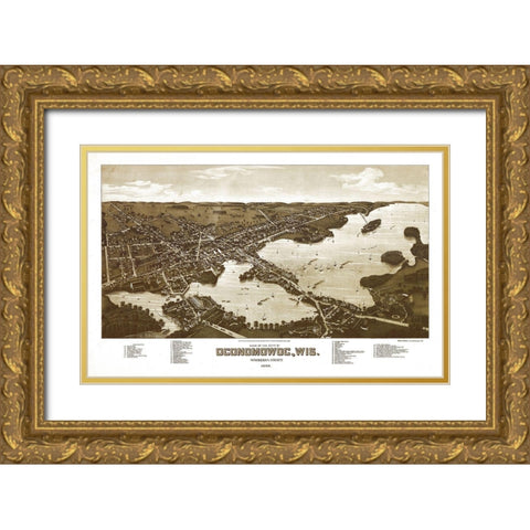 Oconomowoc Wisconsin - Norris 1885 Gold Ornate Wood Framed Art Print with Double Matting by Norris