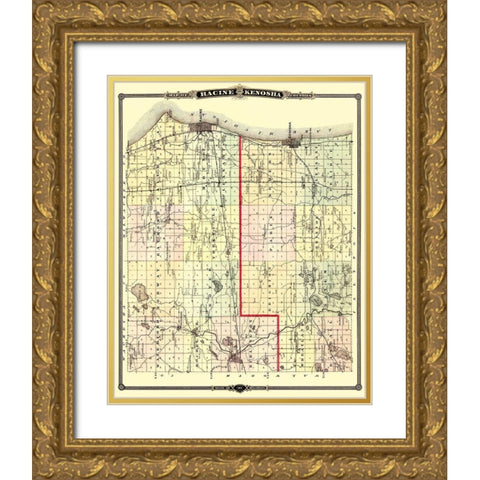 Racine Kenosha Wisconsin Landowner - Snyder 1878 Gold Ornate Wood Framed Art Print with Double Matting by Snyder