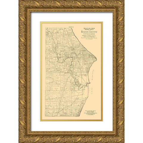Racine County Wisconsin - Knight 1893 Gold Ornate Wood Framed Art Print with Double Matting by Knight