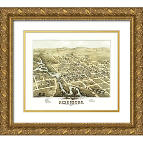 Reedsburg Wisconsin - Stoner 1874 Gold Ornate Wood Framed Art Print with Double Matting by Stoner