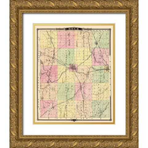 Rock Wisconsin - Snyder 1878 Gold Ornate Wood Framed Art Print with Double Matting by Snyder