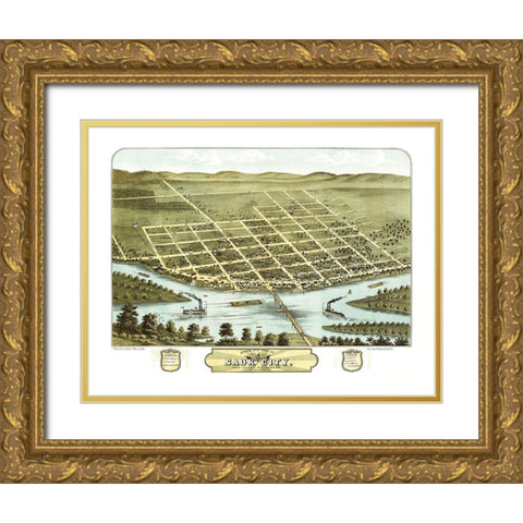Sauk City Wisconsin - Ruger 1870 Gold Ornate Wood Framed Art Print with Double Matting by Ruger