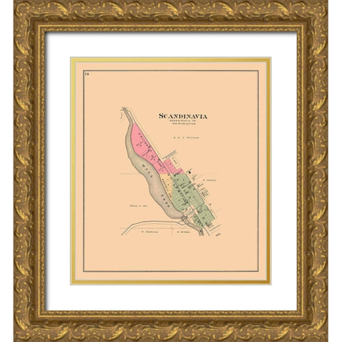Scandinavia Wisconsin Foote 1889 Gold Ornate Wood Framed Art Print with Double Matting by Foote