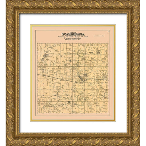 Scandinavia City Wisconsin - Foote 1889 Gold Ornate Wood Framed Art Print with Double Matting by Foote