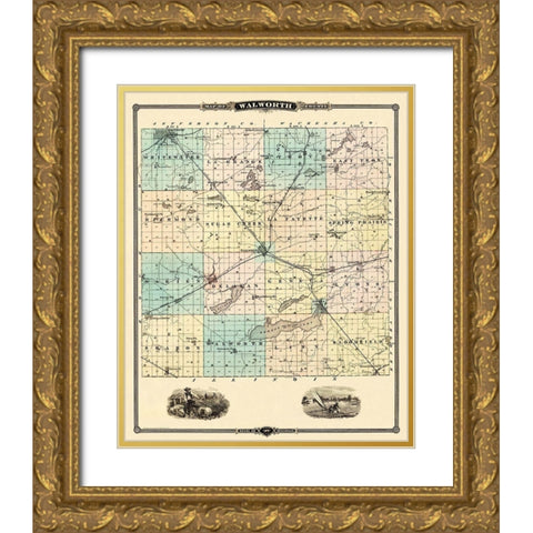 Walworth Wisconsin Landowner - Snyder 1878 Gold Ornate Wood Framed Art Print with Double Matting by Snyder