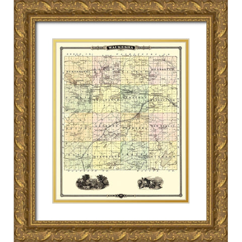 Waukesha Wisconsin Landowner - Snyder 1878 Gold Ornate Wood Framed Art Print with Double Matting by Snyder