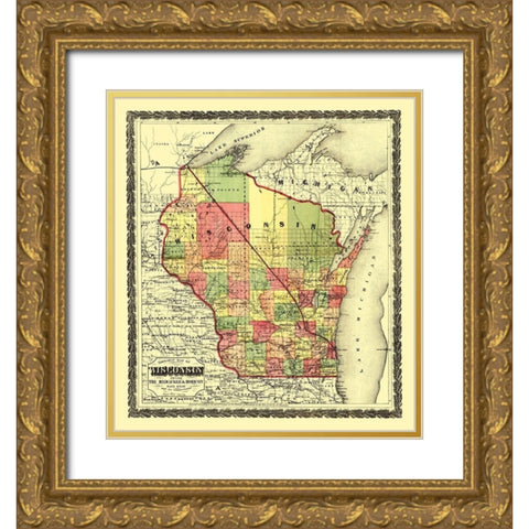 Wisconsin Townships - Hamilton 1857 Gold Ornate Wood Framed Art Print with Double Matting by Hamilton