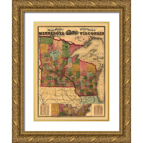 Minnesota Wisconsin - Lloyd 1871 Gold Ornate Wood Framed Art Print with Double Matting by Lloyd