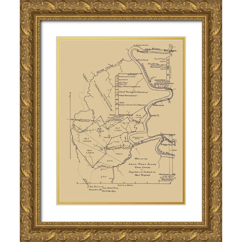 Loup Piney Divide Coal Lands Outline West VA Gold Ornate Wood Framed Art Print with Double Matting by Hotchkiss