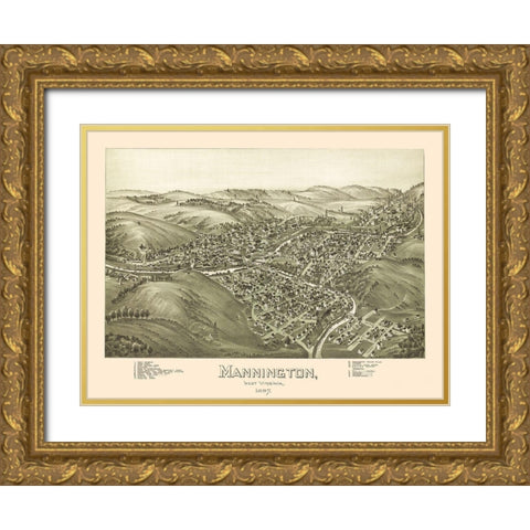 Mannington West Virginia - Fowler 1897 Gold Ornate Wood Framed Art Print with Double Matting by Fowler